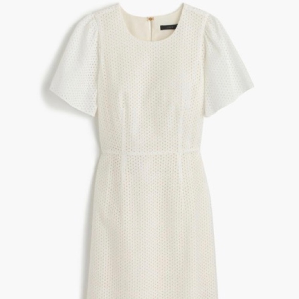 J. Crew White Eyelet Dress with Flutter Sleeve